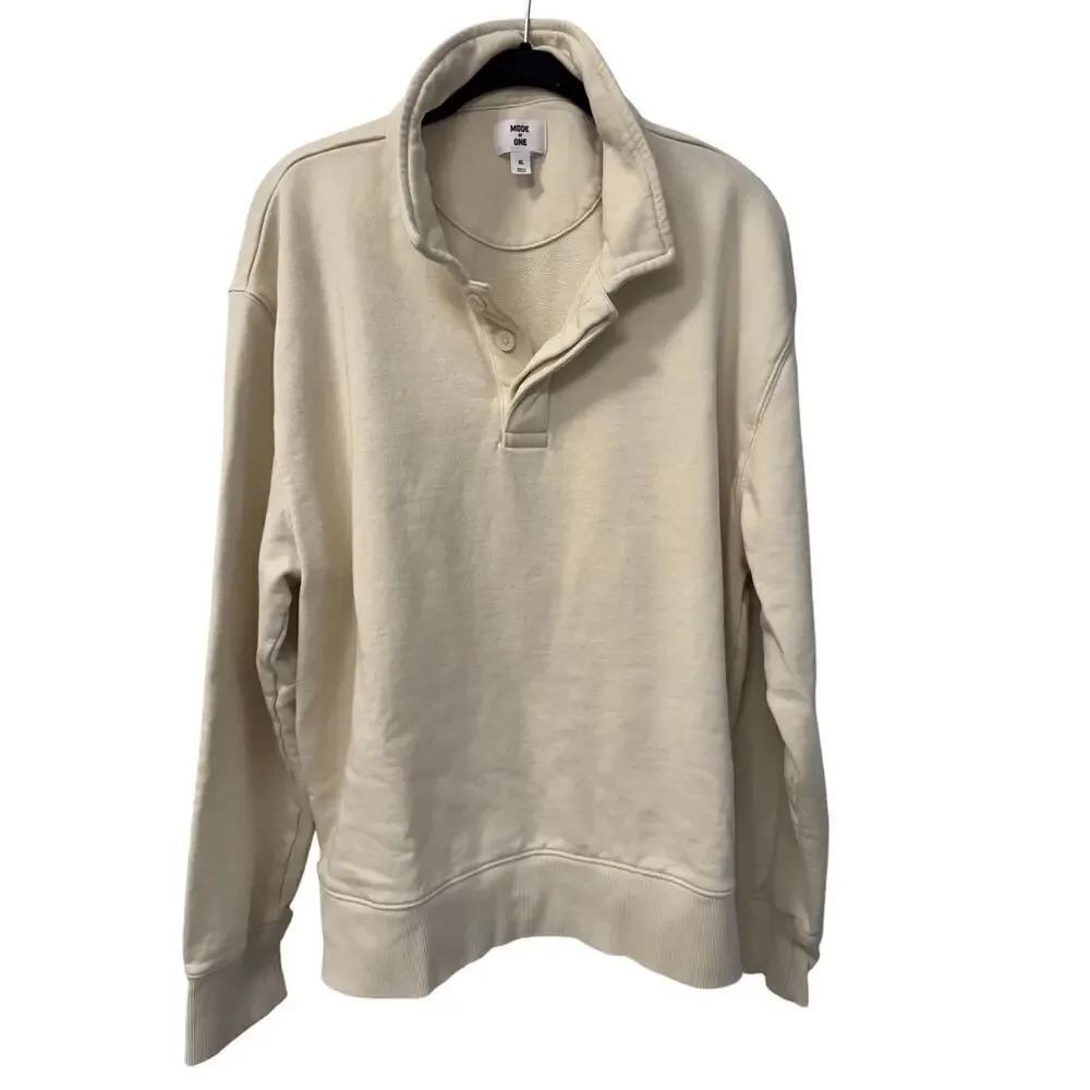 Mode of One Men's XL Cream Relaxed Fit French Terry Cotton Polo Pullover Shirt